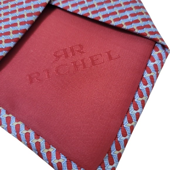 Sir Richel Mens Tie Red Blue Geometric‎ Pattern Silk Necktie Business Formal - Picture 4 of 8
